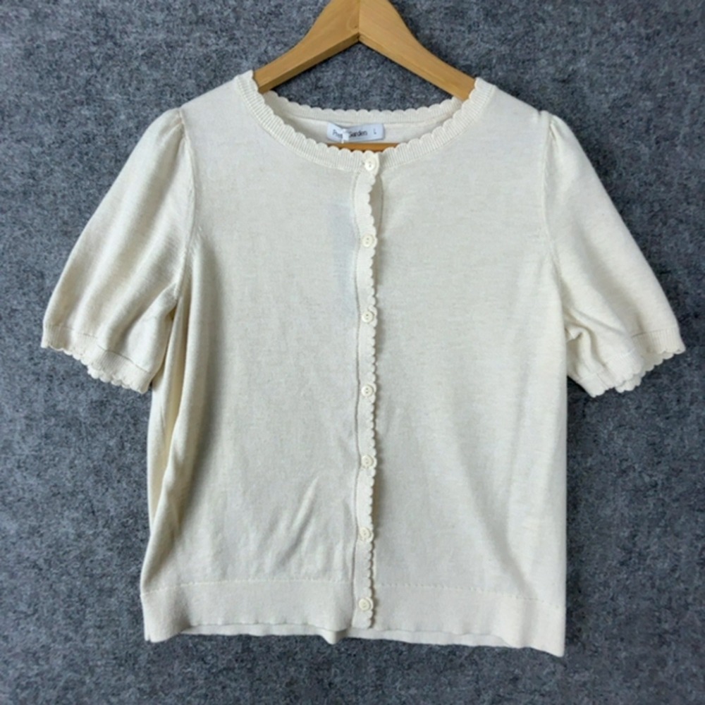 PrettyGarden Cardigan Women Large Ivory Scalloped Girly Coquette Button Knit Top